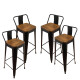 Set X4 Banquetas Tolix con respaldo y asiento con madera NEGRO MATE