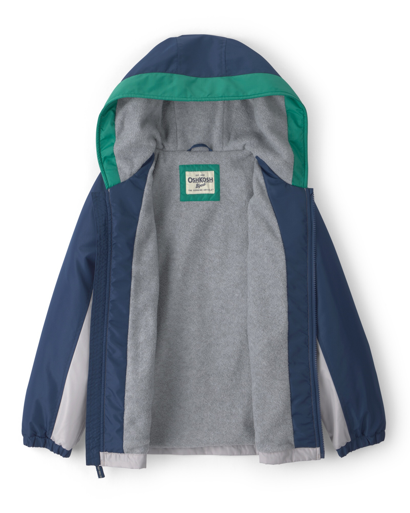 Campera resistente al agua, rosada, diseño bloques de color gris, azul y verde. Talles 4-10 Campera resistente al agua, rosada, diseño bloques de color gris, azul y verde. Talles 4-10