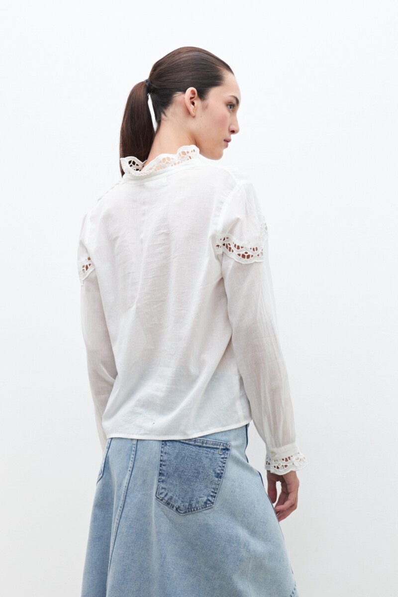 Camisa con puntilla calada blanco