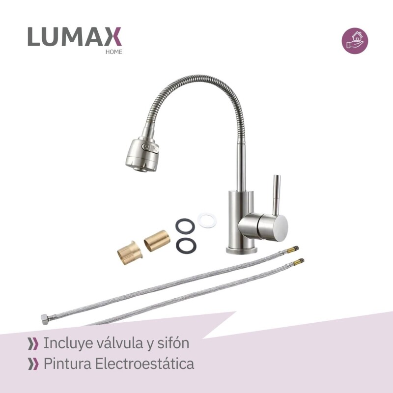 Pileta de cocina Lumax Acero Simple Canilla flexible 55x40 cm Plateado