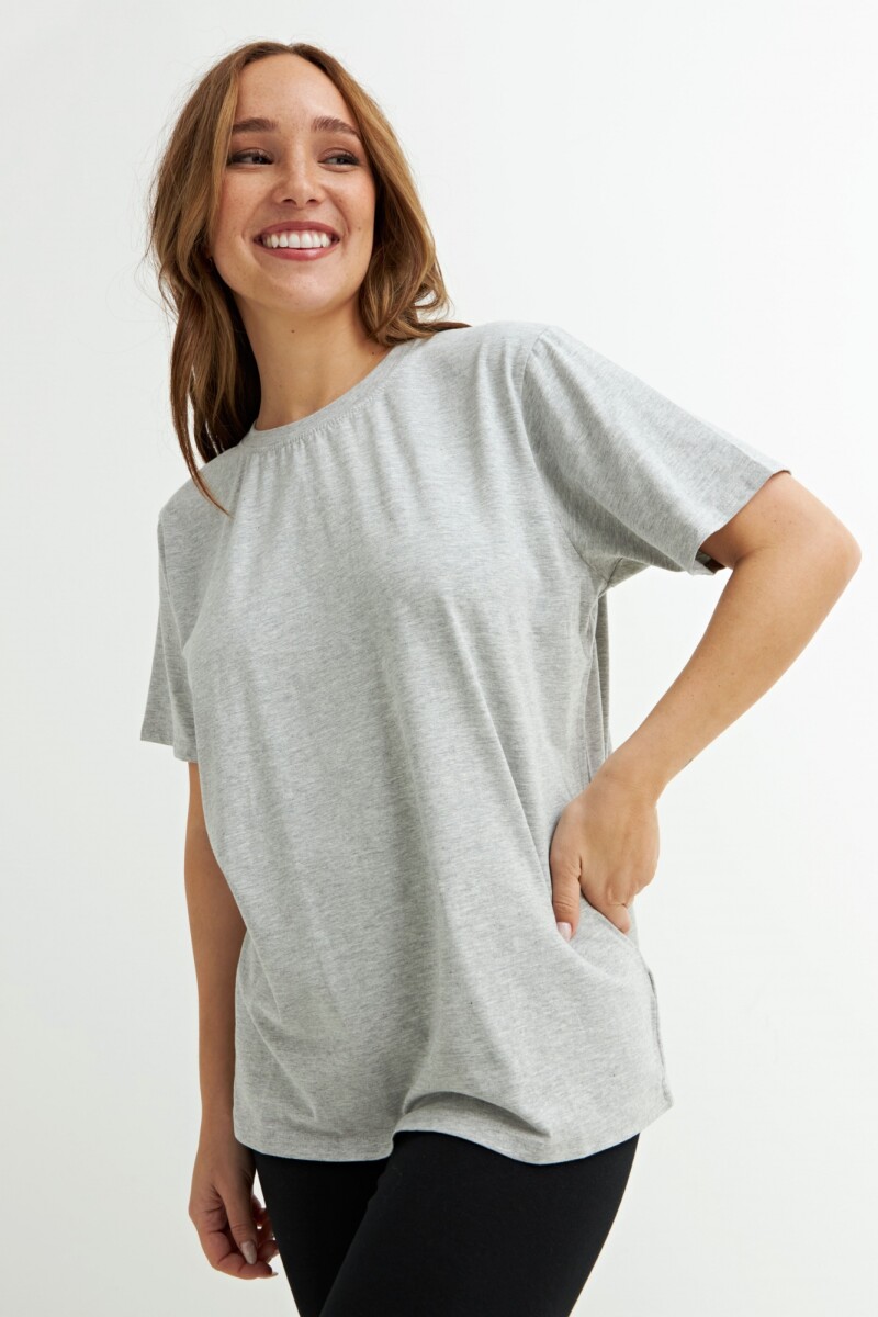 Remera básica cuello redondo - Gris melange 