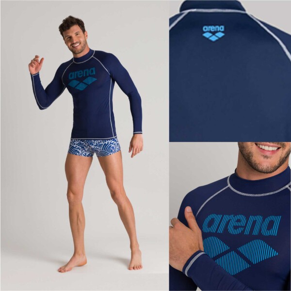 Remera De Lycra De Manga Larga Con Proteccion UV Para Hombre Arena Men's Long Sleeve Rash Vest Azul