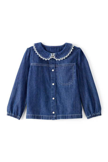 Camisa de chambray, cuello con encaje Sin color