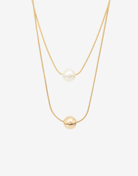 Collares Cortos Perla Collar Doble Cadena Con Esferas - Dorado