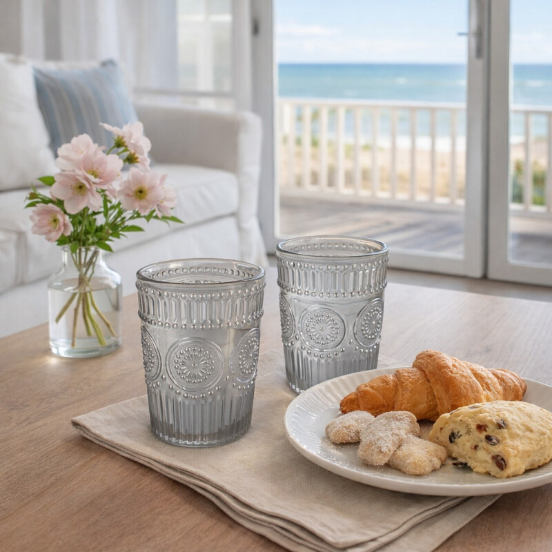 Vaso de Vidrio Labrado Corto Set 6 Unidades Grafito