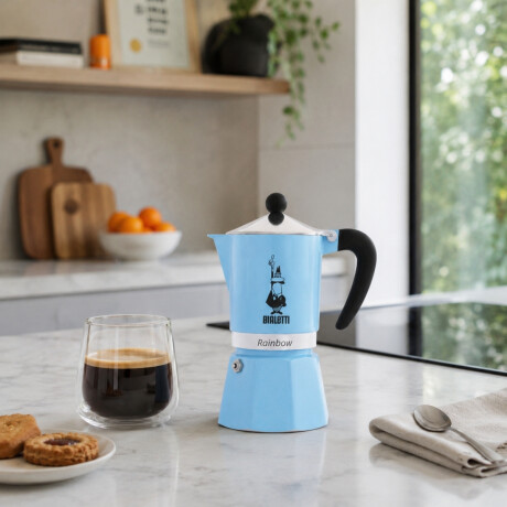 Cafetera Moka Rainbow Celeste 130ml 3 Tazas Bialetti Cafetera Moka Rainbow Celeste 130ml 3 Tazas Bialetti