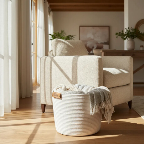 Cesto Canasto de Algodón con Asa Paramount Deco Ø38x30Cm Blanco