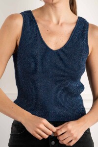 Top Lurex Escote V Azul