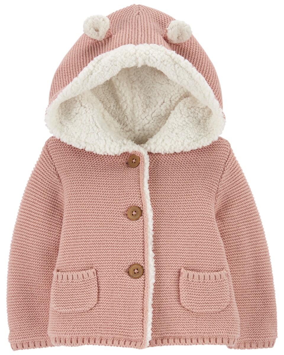 Campera de algodón, con forro de sherpa, rosada 