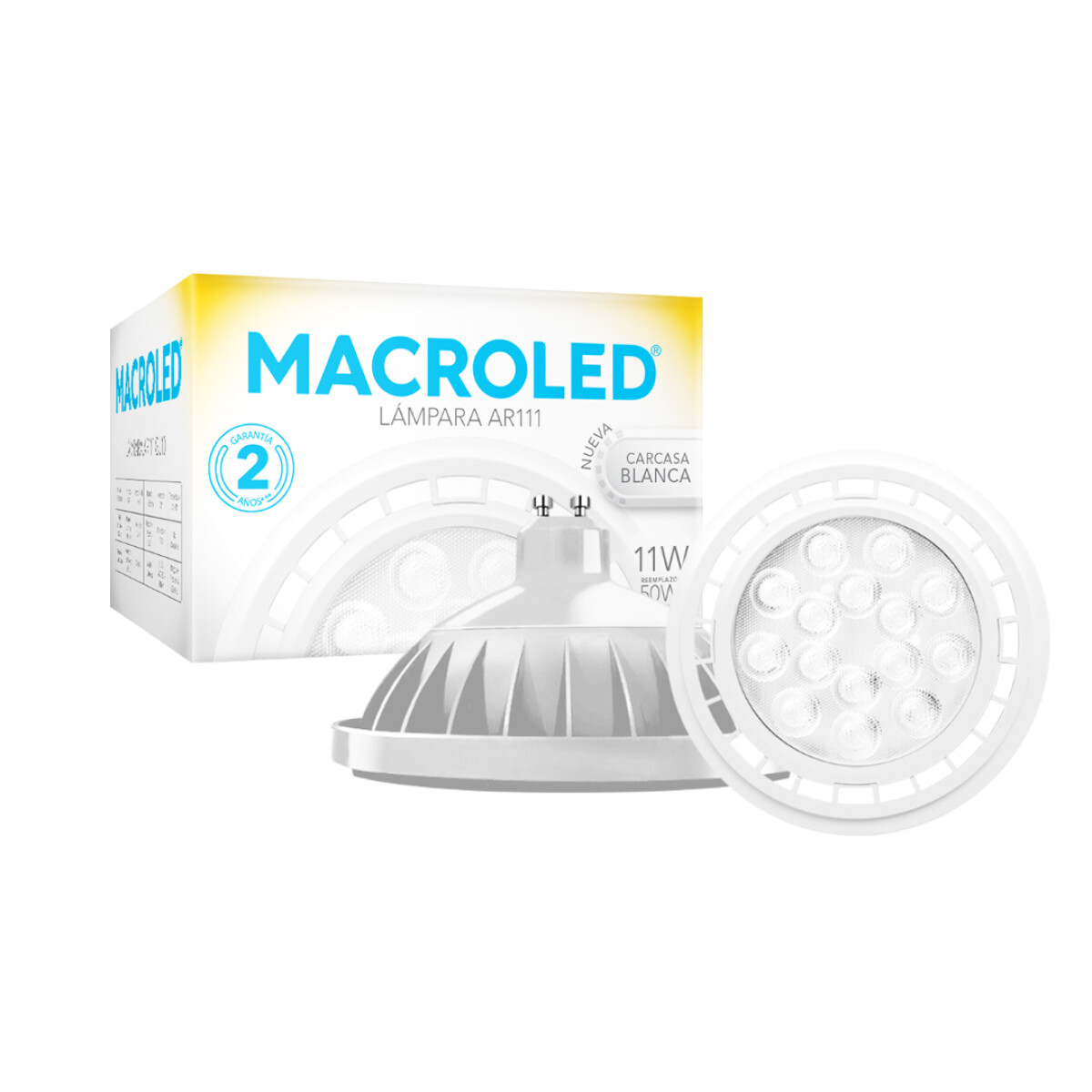 Lámpara AR111 GU10 11W Blanca Macroled - Cálido 