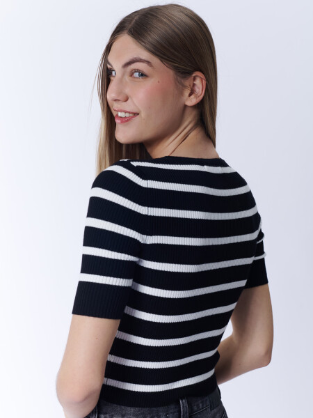 Remera punto rib Rayas Negro