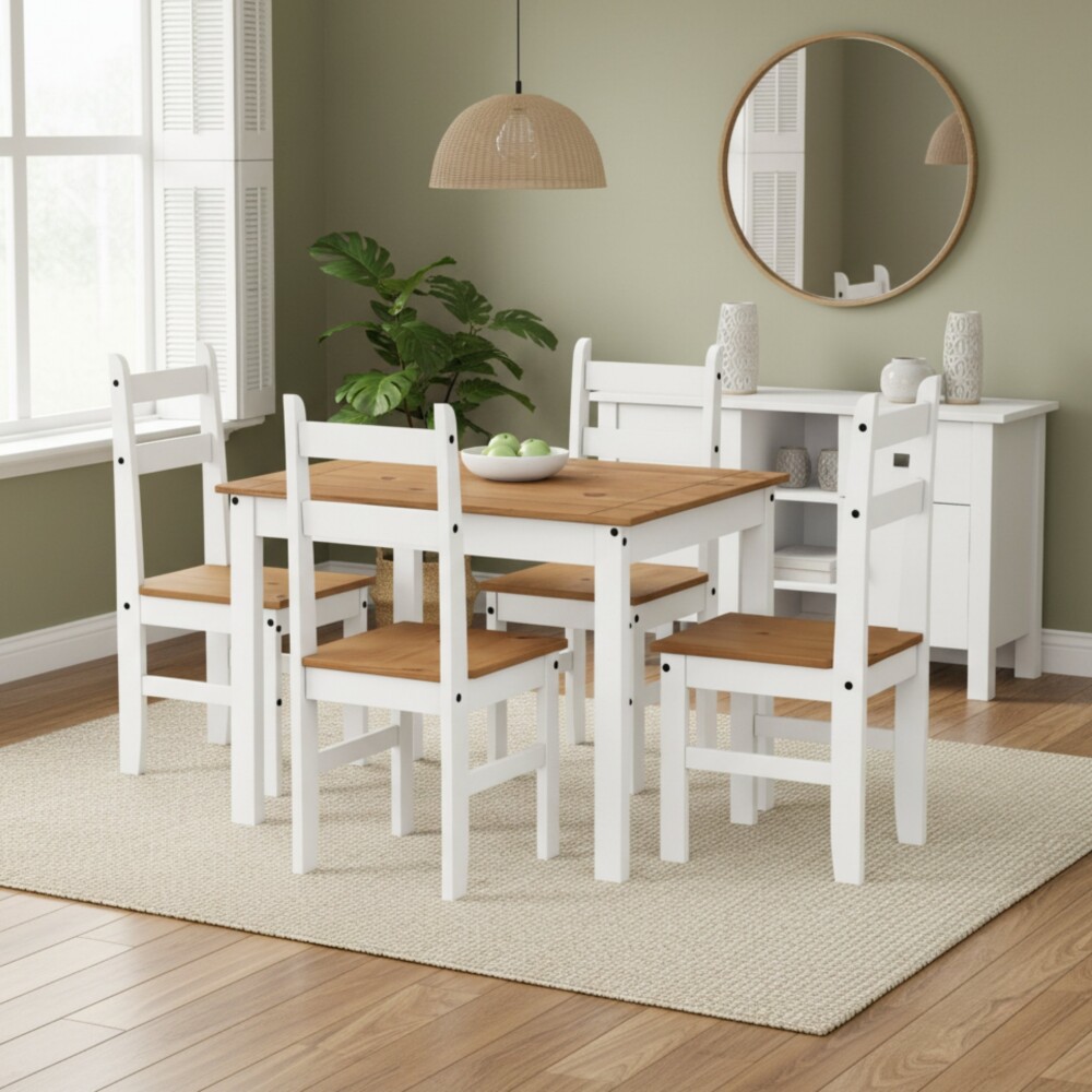 Juego de Comedor Lucia Plus 4 Sillas Madera - Blanco Juego de Comedor Lucia Plus 4 Sillas Madera - Blanco