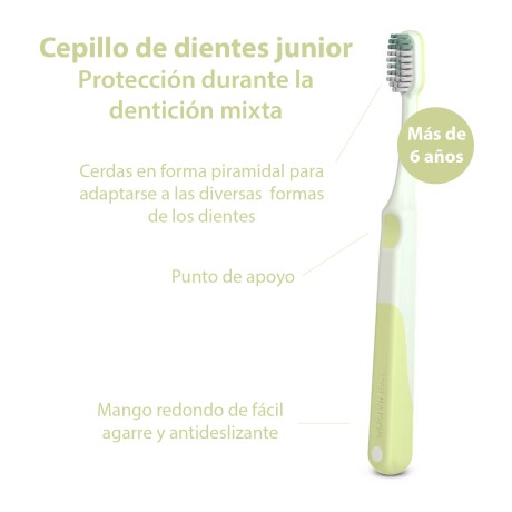 Cepillo Dental Junior +6A Suave Tapa Higiénica Verde