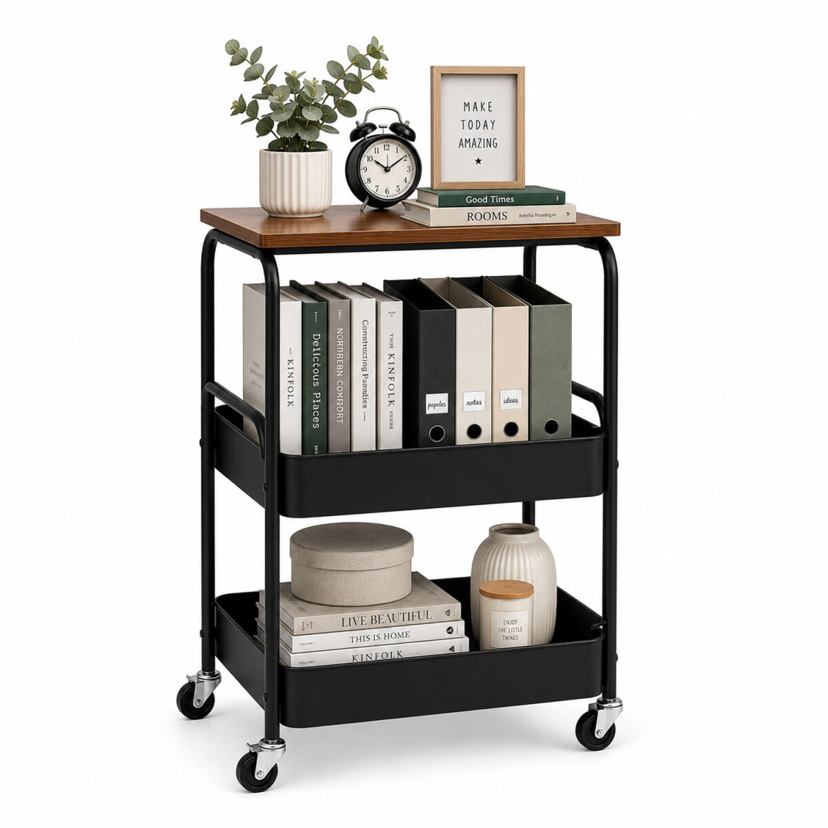 Carrito Organizador Multiuso C/Mesa 3Niv Con Ruedas 360 - Negro 