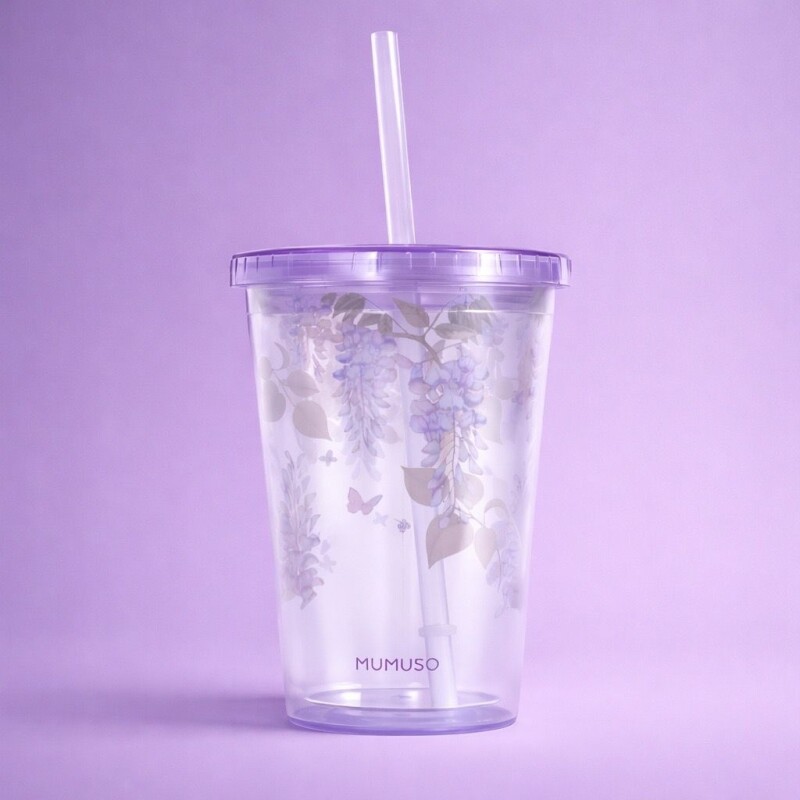 VASO TÉRMICO FLORAL CON TAPA Y SORBETE (500 ML / VIOLETA) VASO TÉRMICO FLORAL CON TAPA Y SORBETE (500 ML / VIOLETA)