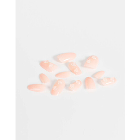 Uñas Postizas Con Diseño De Corazón Almendradas Rosa Claro