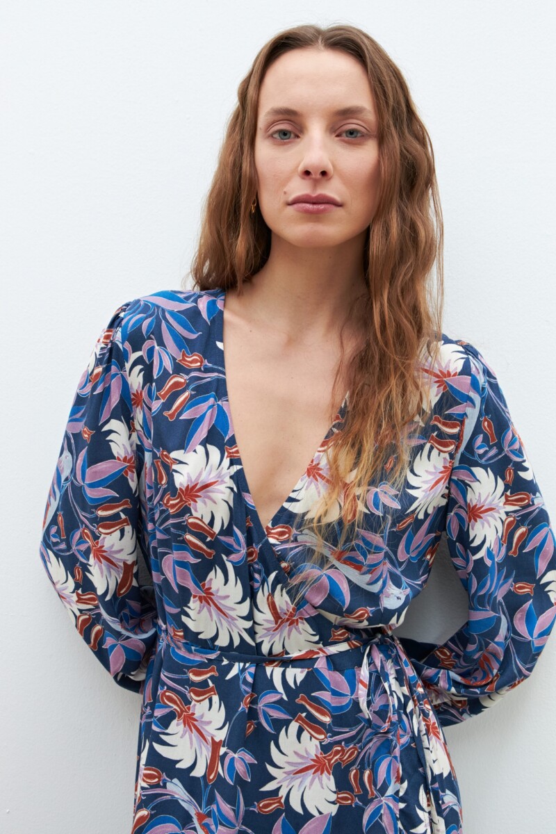 Maxi vestido estampa floral azul marino