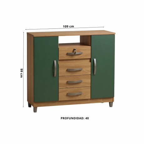 CÓMODA CAJONERA GUARDARROPA 4 CAJONES 2 PUERTAS CON LLAVE COLOR MADERA VERDE