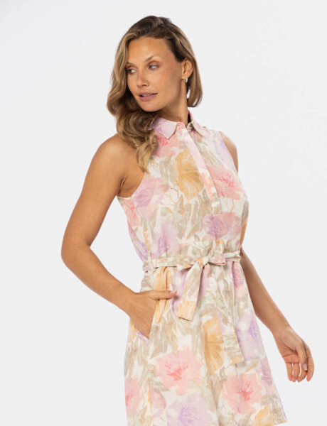VESTIDO DE LINO ESTAMPADO Rosa