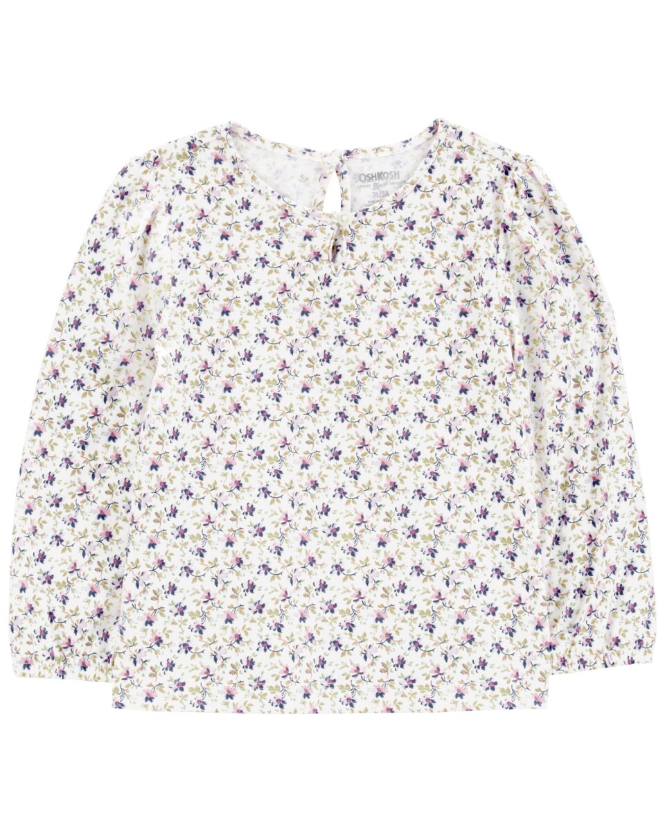 Blusa de algodón, manga larga, diseño floral 