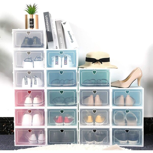 Caja Zapatos Zapatera Transparente Organizador Apilable Color Variante Rosado