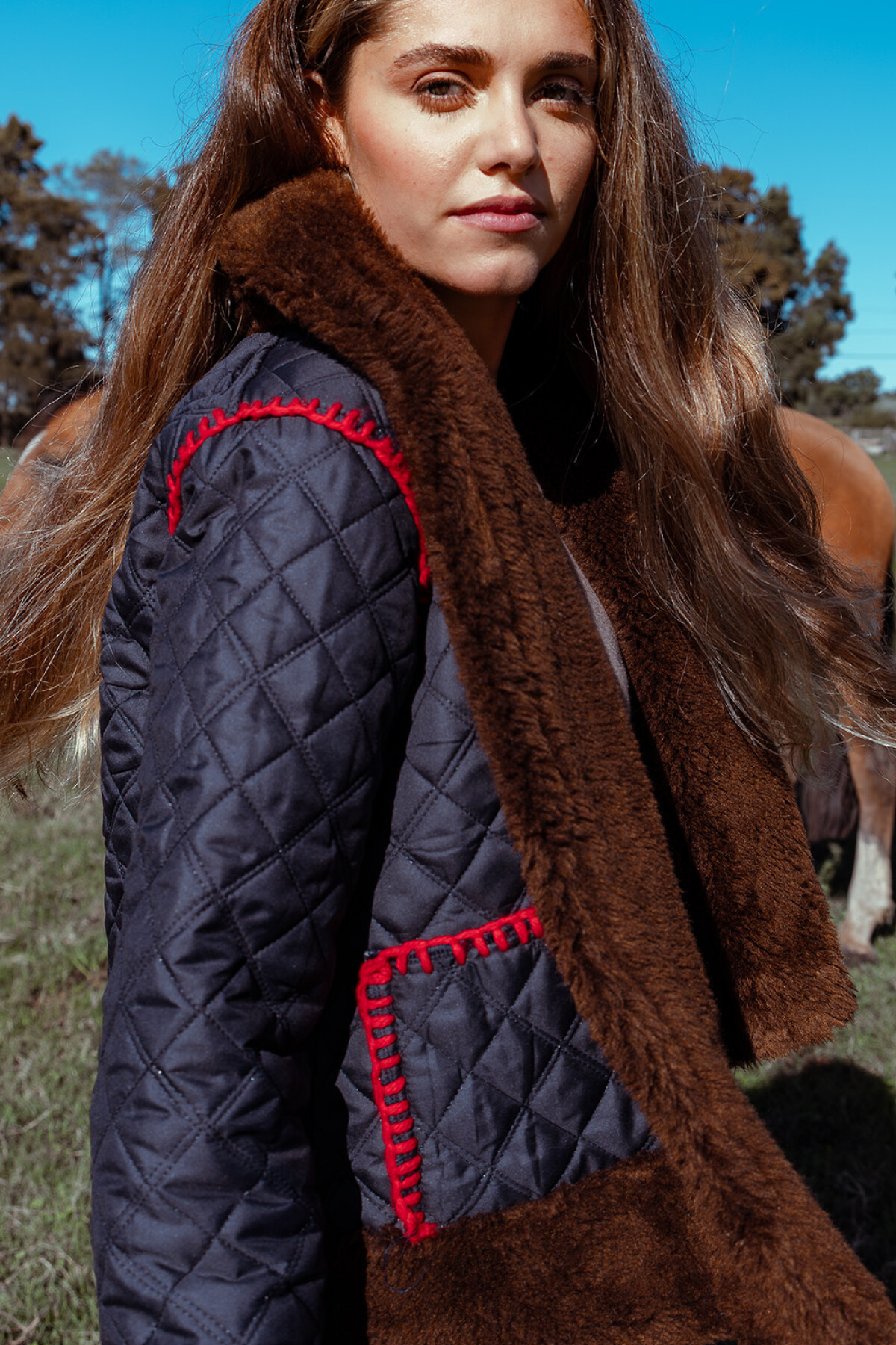 Macchiato Coat Short Azul / Chocolate