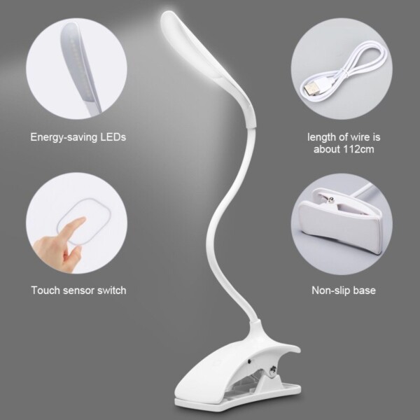 Lampara Led Con Pinza Mesa Escritorio Tactil Recargable Color Variante Blanco