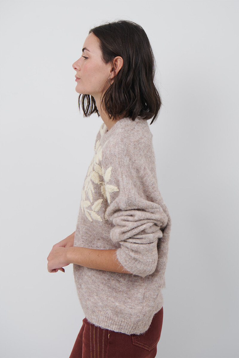 BUZO BORDADO FLOR BEIGE