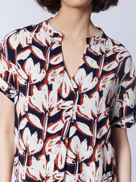Vestido corto camisero Estampado Flores Azul