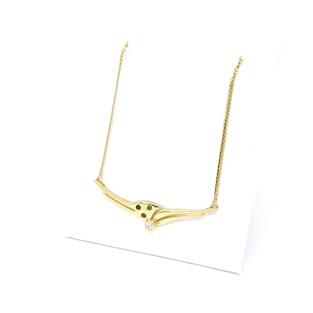 Cadena En Oro 18K Con Dije En Rubi, Zafiro, Esmeralda Y Zirconia Cadena En Oro 18K Con Dije En Rubi, Zafiro, Esmeralda Y Zirconia