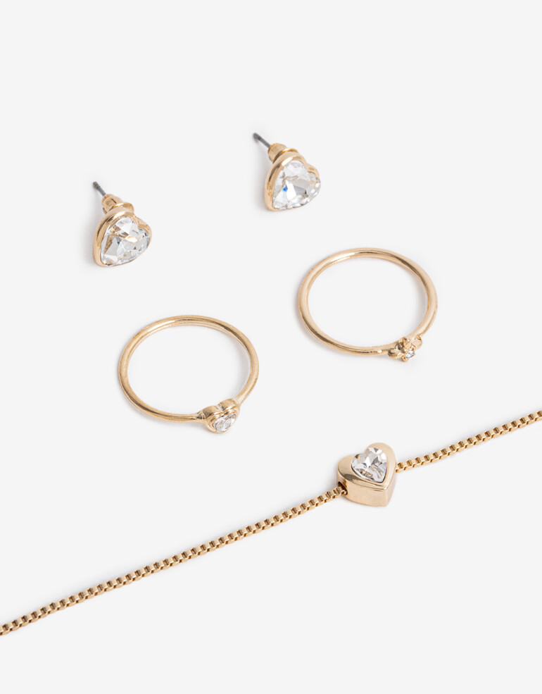 Bijouterie Set Metal Bijou Set Metal Aros Pulsera Y Anillos - Dorado