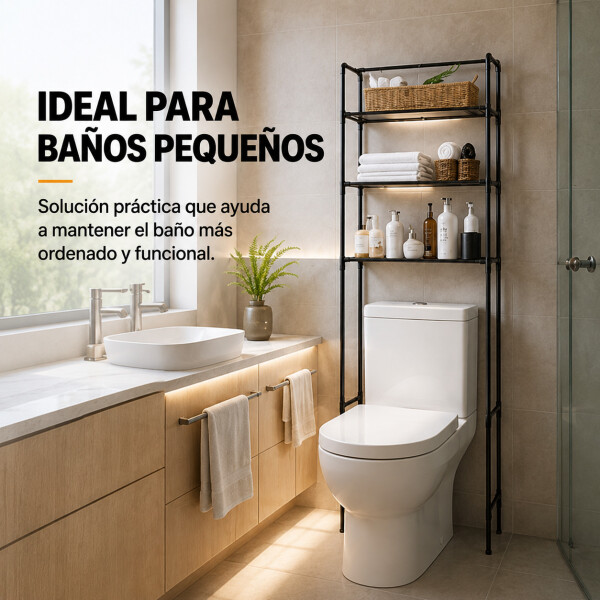 Mueble Organizador Multiuso Inodoro 3 Estantes Acero Inox Negro 1