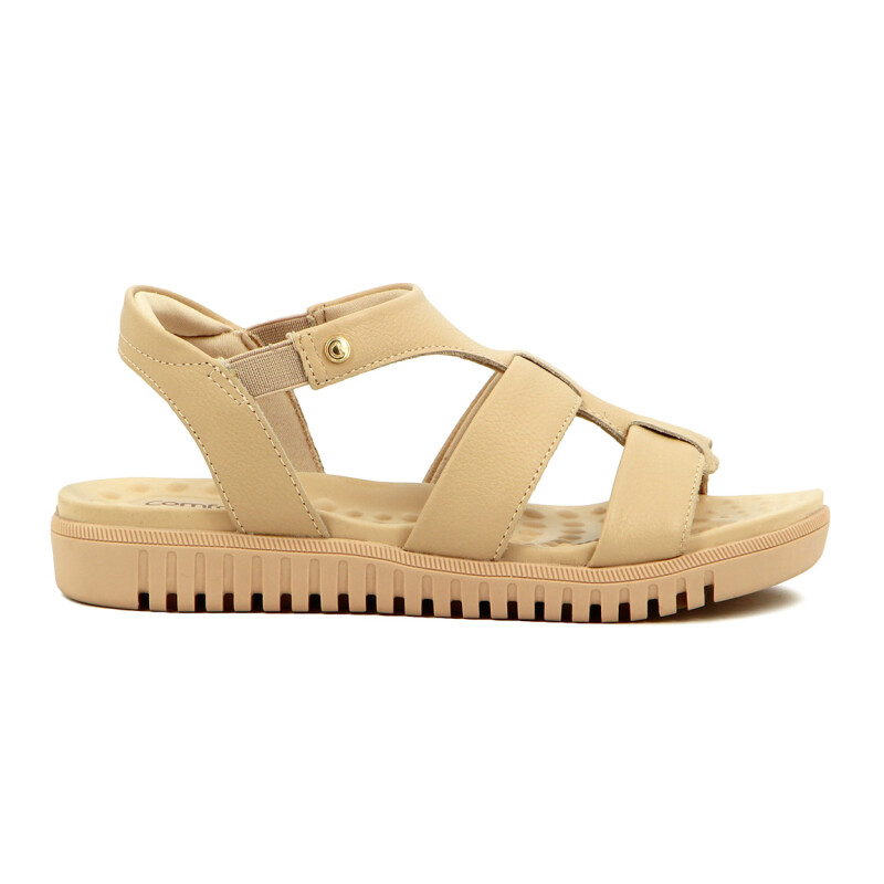 Comfortflex Sandalia Cuero Tiras Pulsera C/elástico Suela Baja - Dama Almendra