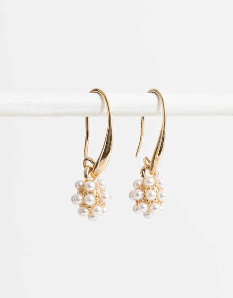 Aros Colgantes Cortos Perla Aros Colgantes Con Perlitas - Dorado