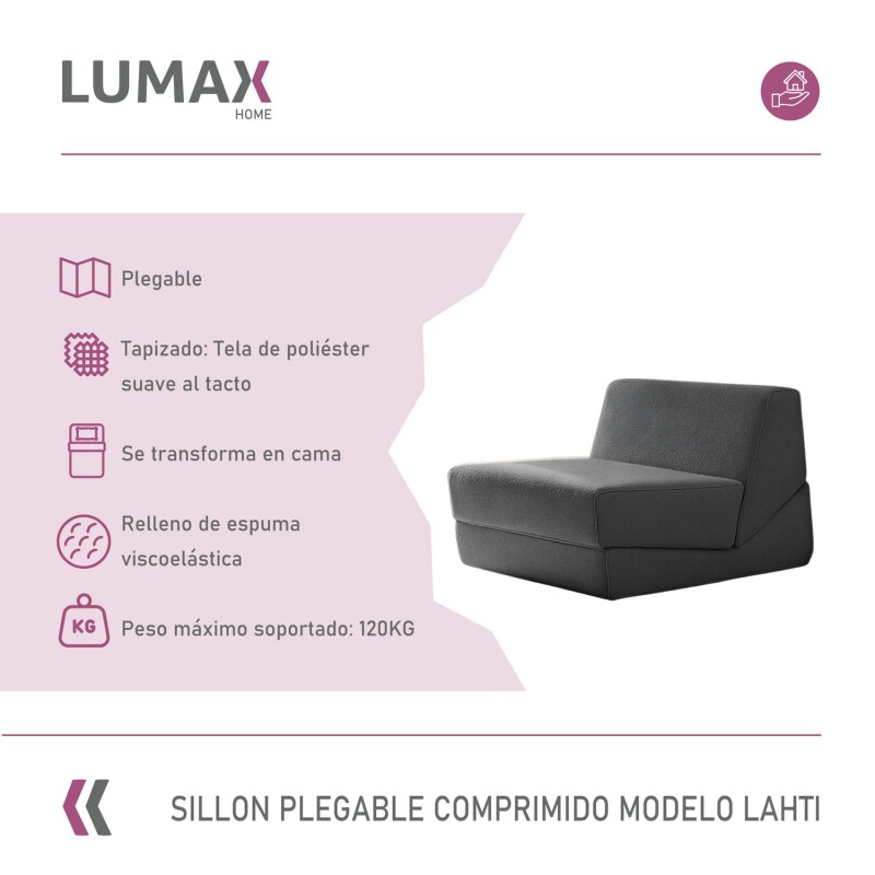 Sillón Sofá Plegable Lumax Modelo Lahti en caja Compactado Gris Oscuro