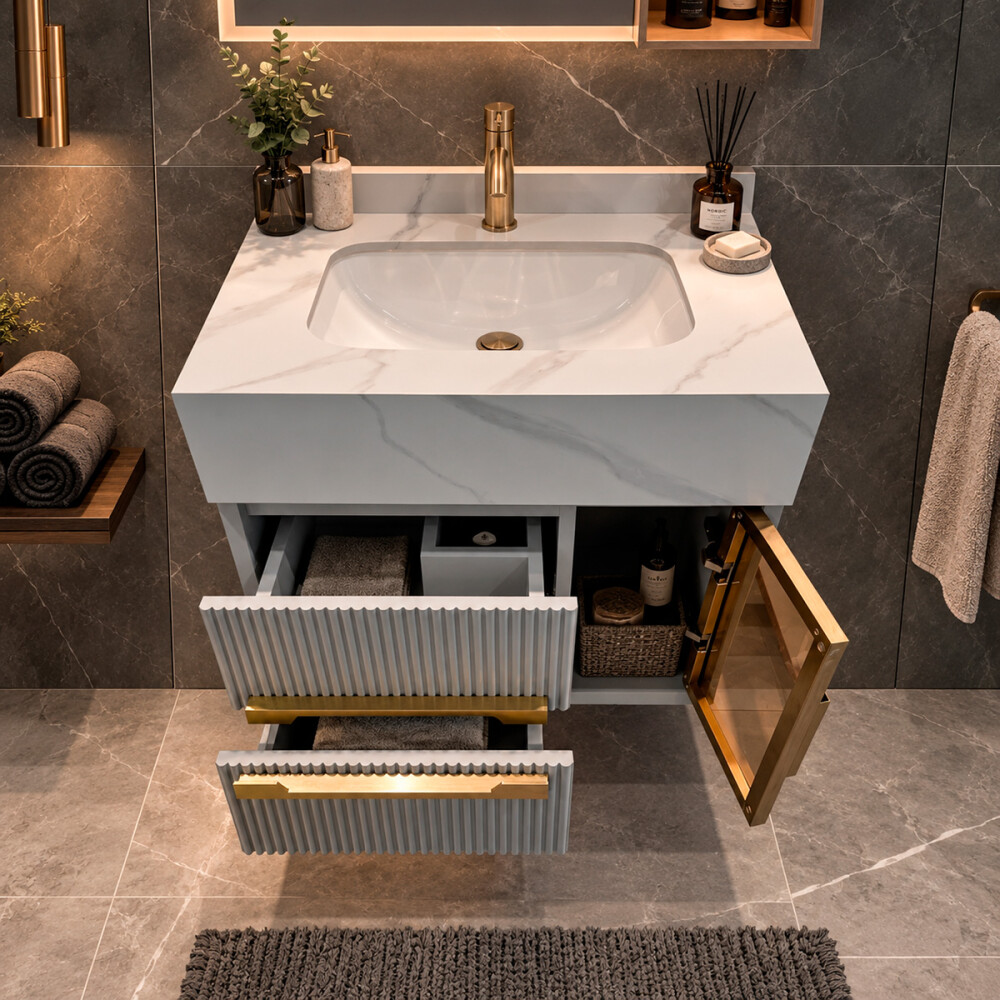 CONJUNTO DE BAÑO HABITARE MODELO LT1126-60G / MUEBLE + ESPEJO C/ LUZ LED - 60 cm Conjunto De Baño Habitare Modelo Lt1126-60g / Mueble + Espejo C/ Luz Led - 60 Cm