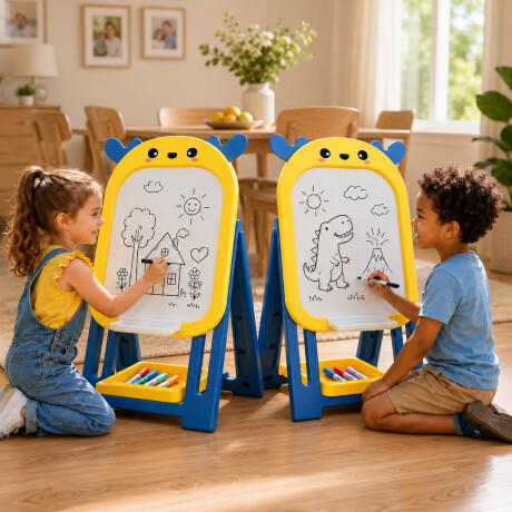 Pizarrón Magnético Infantil Plegable Para Dibujar y Aprender Azul/amarillo