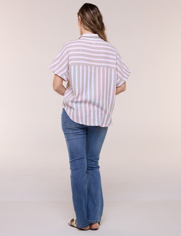 Camisa Con Nudo Frontal Y Manga Corta MULTI/VERDE