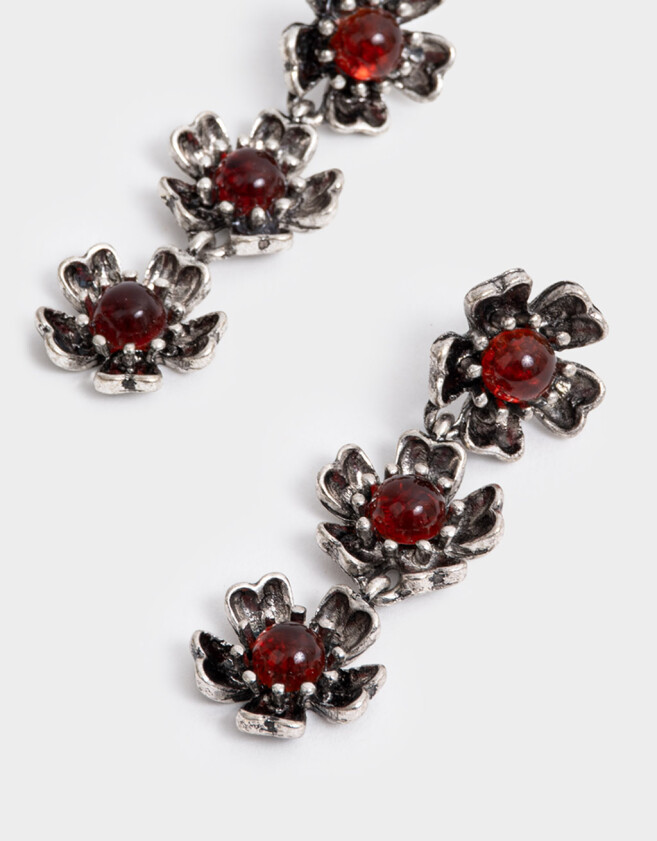 Aros Colgantes Largos Color Tendencia Aros Colgantes Flores - Plateado Antique Silver