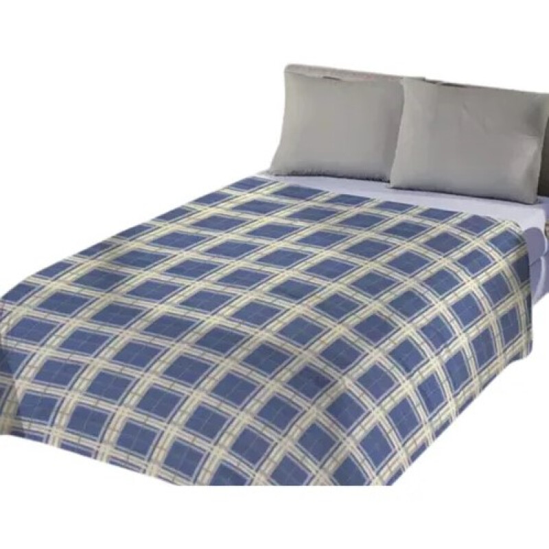 Frazada Flannel con Corderito Queen Size HOME CLASS 220 x 260 cm AZUL CUADRILLE