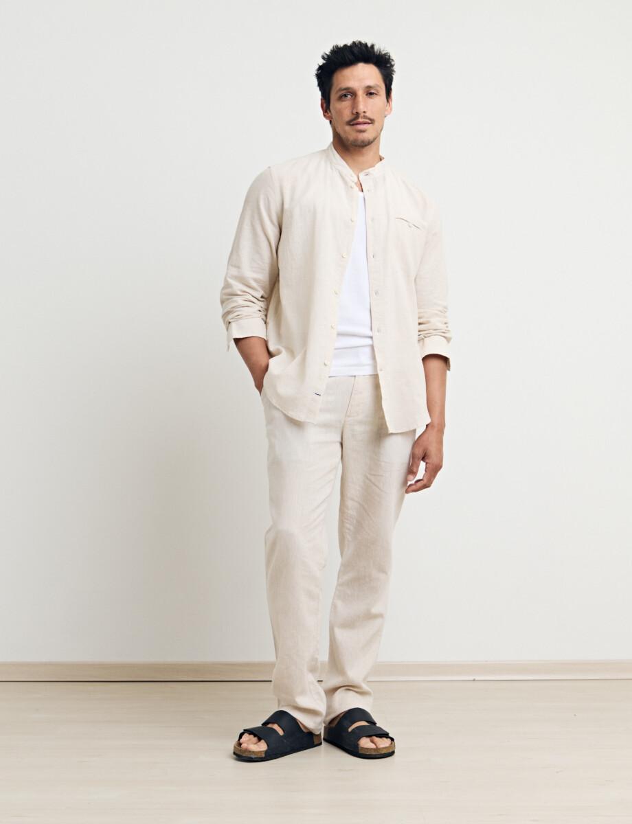011954 CAMISA HARRINGTON LABEL LINO Beige