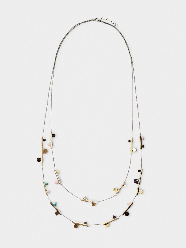 Collar Largo Doble Con Detalles Geométricos multicolor