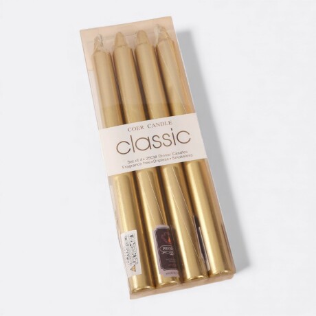 Pack de velas metalizadas lisas 4 unidades Dorado