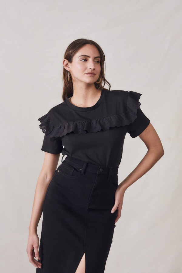 Remera Algodón Combinada Negro