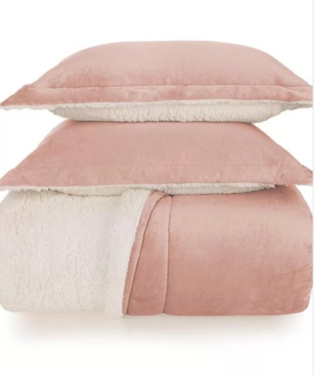 Acolchado Terciopelo y Corderito KARSTEN c/porta Almohada QUEEN - Sonata Rosa con Natural 