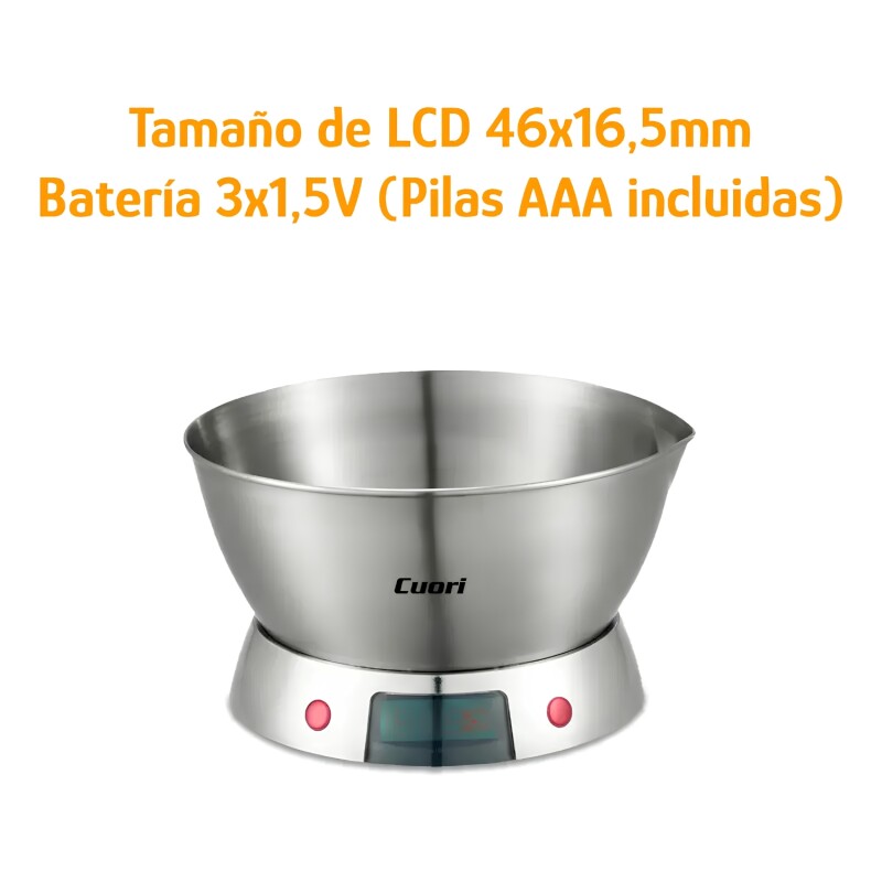 Balanza de Cocina Digital Cuori 5kg Inox + Bowl Extraíble Balanza de Cocina Digital Cuori 5kg Inox + Bowl Extraíble