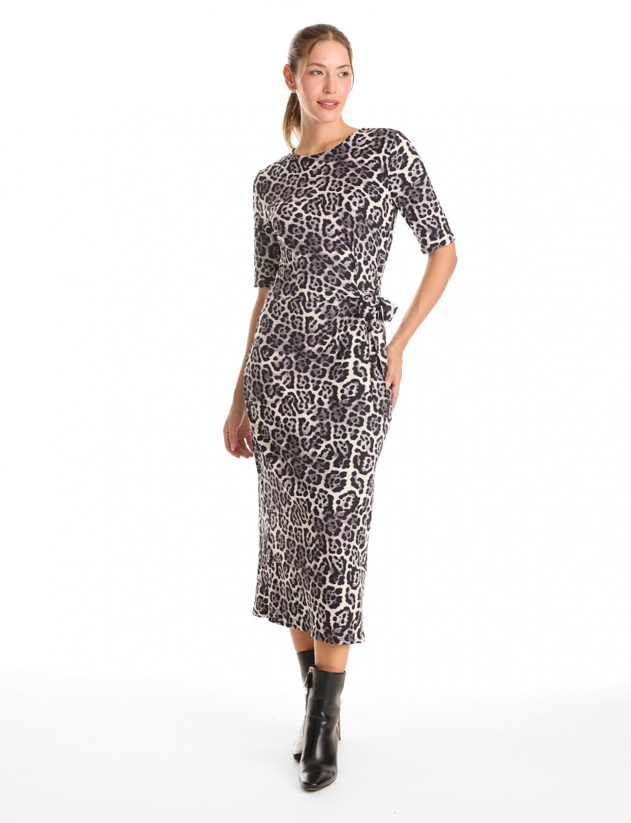Vestido Animal Print Lazo - Gris/multi 