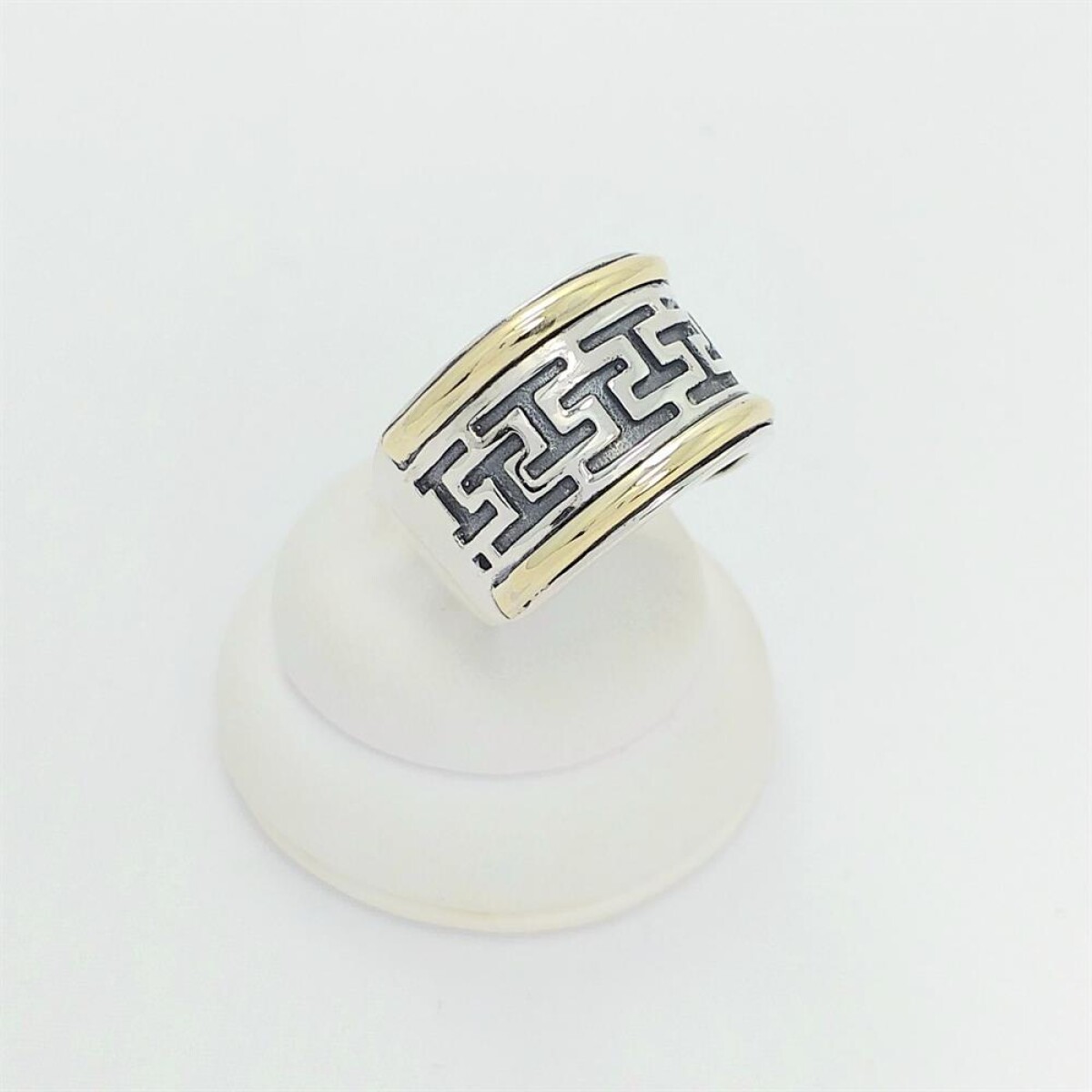 Anillo de plata 925 con filetes en double oro 18 ktes. Guarda Griega. 