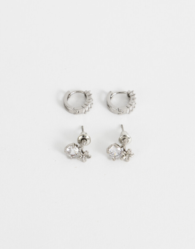 Aros Sets Premium Silver Aros Sets Bañado En Oro Blanco - Plateado