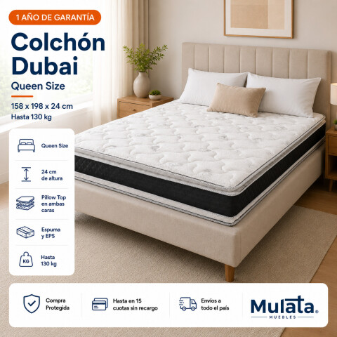 Colchón QUEEN Dubai EPS con Pillow Top en ambas caras 158x198x24 130K Colchón QUEEN Dubai EPS con Pillow Top en ambas caras 158x198x24 130K